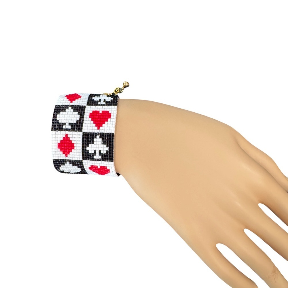 Hand Crafted Playing Card Motif Beaded Cuff Bracelet